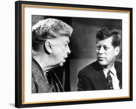 Eleanor Roosevelt and Sen John F Kennedy in a Public Appearance at Brandeis University-null-Framed Photo