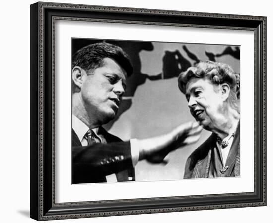 Eleanor Roosevelt and Sen John Kennedy in a Public Appearance at Brandeis University-null-Framed Photo