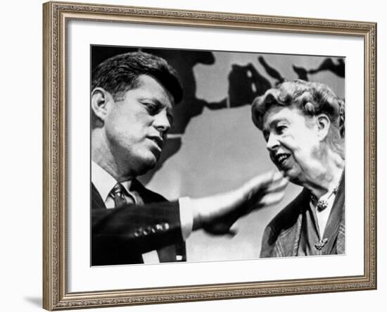 Eleanor Roosevelt and Sen John Kennedy in a Public Appearance at Brandeis University-null-Framed Photo