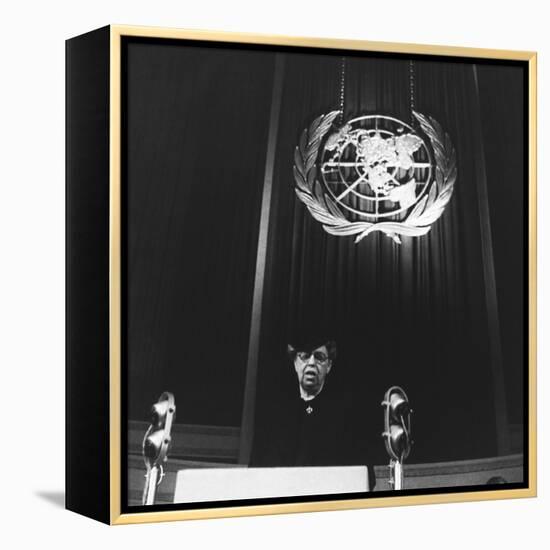 Eleanor Roosevelt Speaking before United Nations in Central Hall, Westminster, London-null-Framed Stretched Canvas