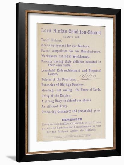 Election Manifesto of Lord Ninian Crichton-Stuart, British Unionist Politician, 1910-null-Framed Giclee Print