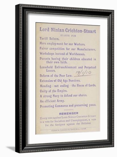 Election Manifesto of Lord Ninian Crichton-Stuart, British Unionist Politician, 1910-null-Framed Giclee Print