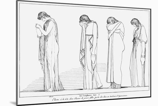 Electra and Chorus Bearing Vessels For Libation on Tomb of Agamemnon, The Choephori by Aeschylus-John Flaxman-Mounted Giclee Print