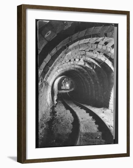 Electric Locomotive on Track in Powderly Anthracite Coal Mine Gangway, Owned by Hudson Coal Co-Margaret Bourke-White-Framed Photographic Print