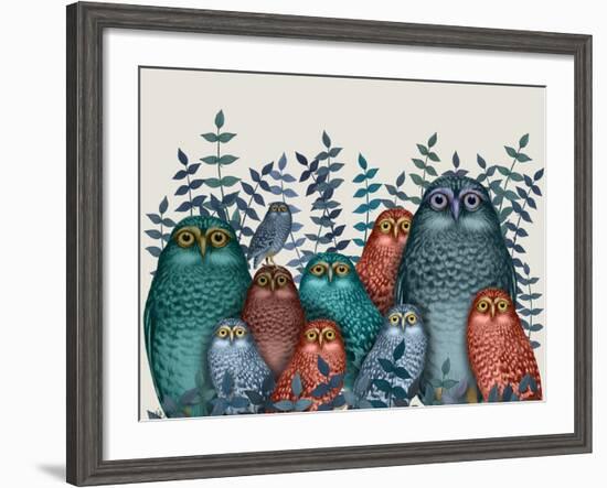 Electric Owls, Blue and Orange-Fab Funky-Framed Giclee Print