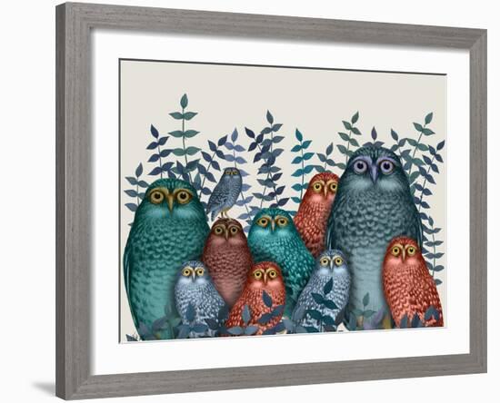 Electric Owls, Blue and Orange-Fab Funky-Framed Giclee Print