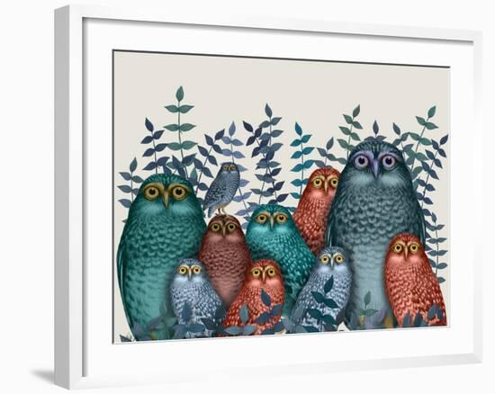 Electric Owls, Blue and Orange-Fab Funky-Framed Giclee Print