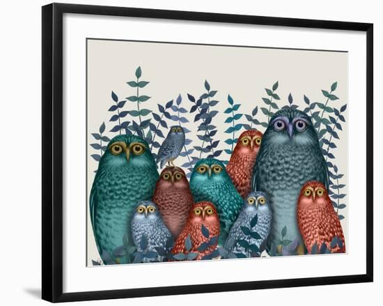 Electric Owls, Blue and Orange-Fab Funky-Framed Giclee Print