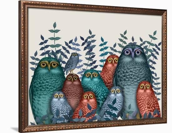 Electric Owls, Blue and Orange-Fab Funky-Framed Giclee Print