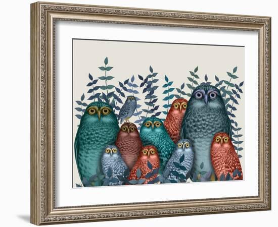 Electric Owls, Blue and Orange-Fab Funky-Framed Giclee Print