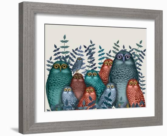 Electric Owls, Blue and Orange-Fab Funky-Framed Giclee Print