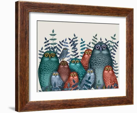 Electric Owls, Blue and Orange-Fab Funky-Framed Giclee Print