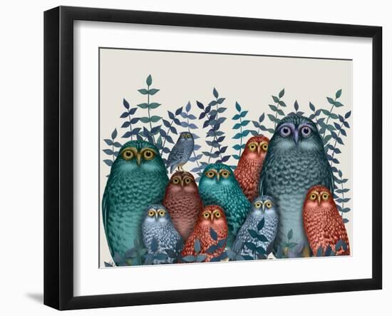 Electric Owls, Blue and Orange-Fab Funky-Framed Giclee Print