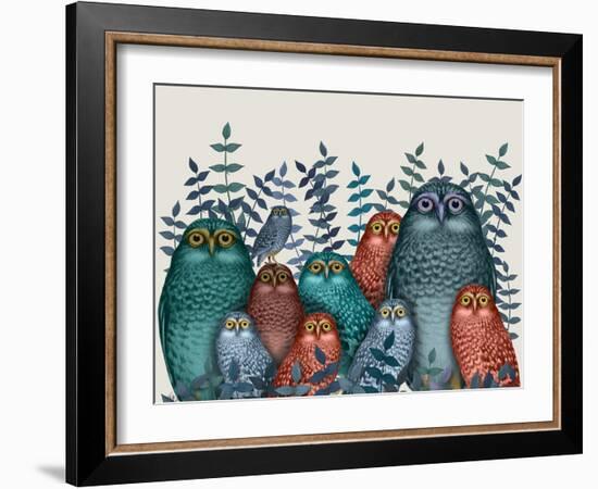 Electric Owls, Blue and Orange-Fab Funky-Framed Giclee Print