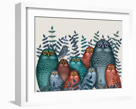 Electric Owls, Blue and Orange-Fab Funky-Framed Giclee Print