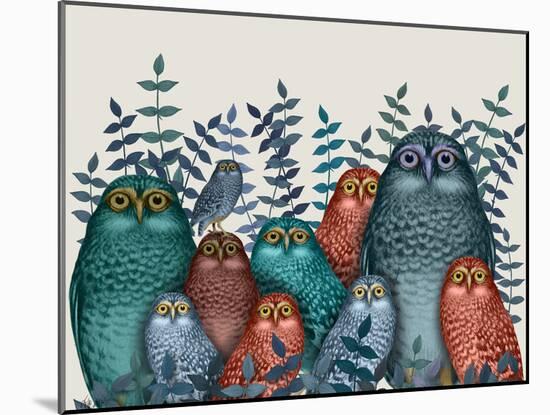 Electric Owls, Blue and Orange-Fab Funky-Mounted Giclee Print