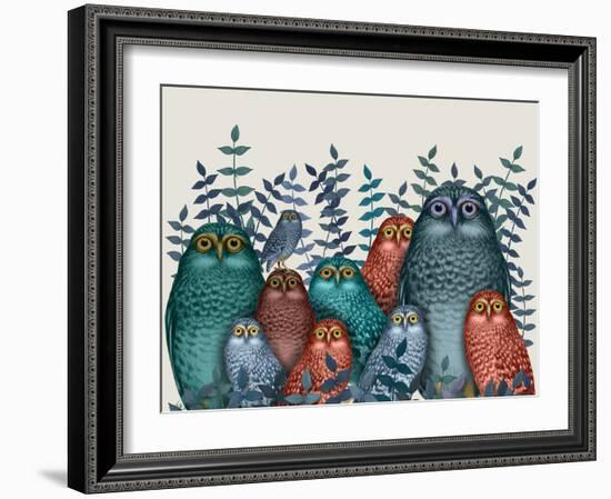 Electric Owls, Blue and Orange-Fab Funky-Framed Giclee Print