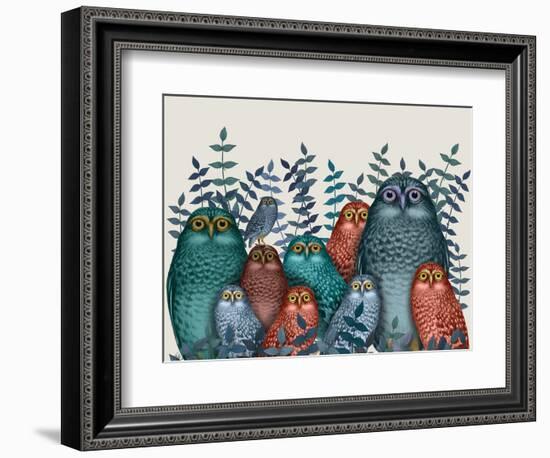 Electric Owls, Blue and Orange-Fab Funky-Framed Premium Giclee Print