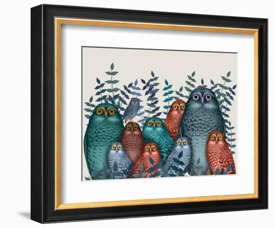 Electric Owls, Blue and Orange-Fab Funky-Framed Premium Giclee Print