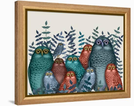 Electric Owls, Blue and Orange-Fab Funky-Framed Premier Image Canvas