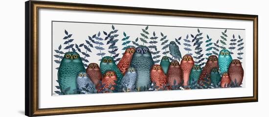 Electric Owls, Blue and Orange-Fab Funky-Framed Art Print