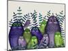 Electric Owls, Purple and Lime-Fab Funky-Mounted Art Print