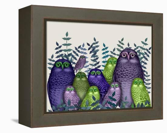 Electric Owls, Purple and Lime-Fab Funky-Framed Stretched Canvas