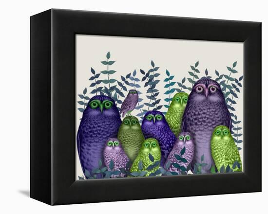 Electric Owls, Purple and Lime-Fab Funky-Framed Stretched Canvas