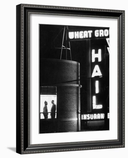 Electric Sign Outside Office of Insurance Co.-Howard Sochurek-Framed Photographic Print