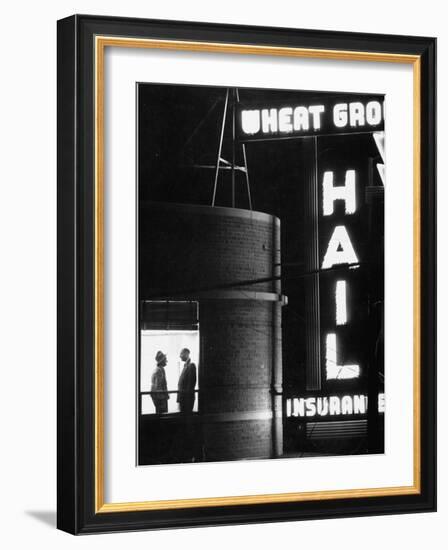 Electric Sign Outside Office of Insurance Co.-Howard Sochurek-Framed Photographic Print