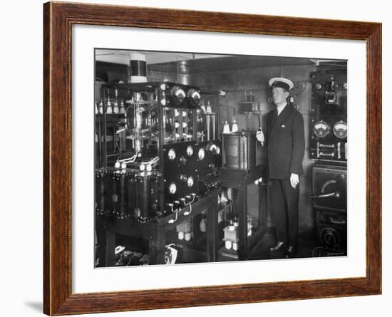 Electrical Engineer/Inventor Guglielmo Marconi in His Laboratory Aboard Steam Yacht "Elettra"-null-Framed Premium Photographic Print