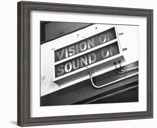 Electrical Sign Showing That the Sound and Vision Are on in the BBC Television Studio-William Vandivert-Framed Photographic Print