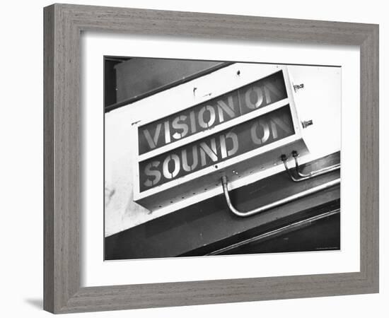 Electrical Sign Showing That the Sound and Vision Are on in the BBC Television Studio-William Vandivert-Framed Photographic Print