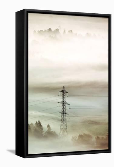 Electricity Pylon In Fog-Duncan Shaw-Framed Premier Image Canvas