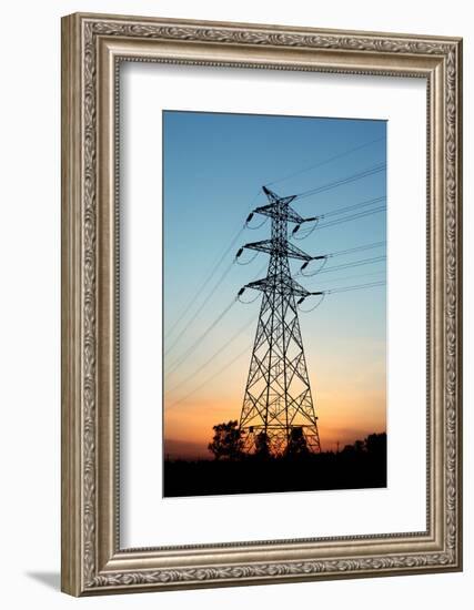 Electricity Pylons at Sunset-Liang Zhang-Framed Photographic Print