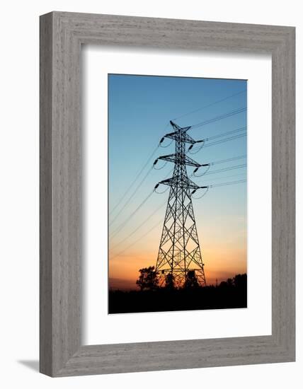 Electricity Pylons at Sunset-Liang Zhang-Framed Photographic Print