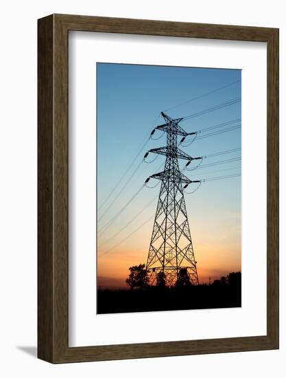 Electricity Pylons at Sunset-Liang Zhang-Framed Photographic Print