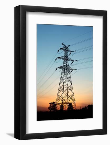 Electricity Pylons at Sunset-Liang Zhang-Framed Photographic Print