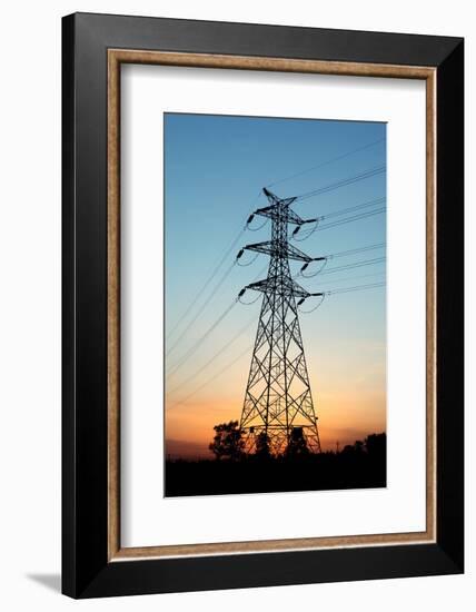 Electricity Pylons at Sunset-Liang Zhang-Framed Photographic Print