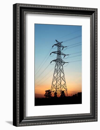 Electricity Pylons at Sunset-Liang Zhang-Framed Photographic Print