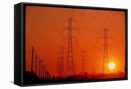 Electricity Transmission Lines At Sunset-David Nunuk-Framed Premier Image Canvas