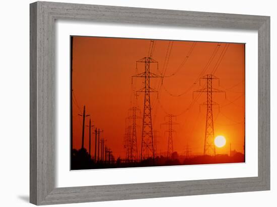 Electricity Transmission Lines At Sunset-David Nunuk-Framed Photographic Print