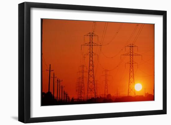 Electricity Transmission Lines At Sunset-David Nunuk-Framed Photographic Print