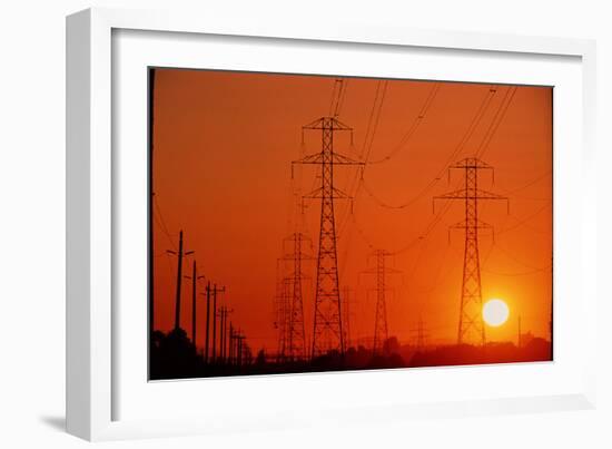 Electricity Transmission Lines At Sunset-David Nunuk-Framed Photographic Print