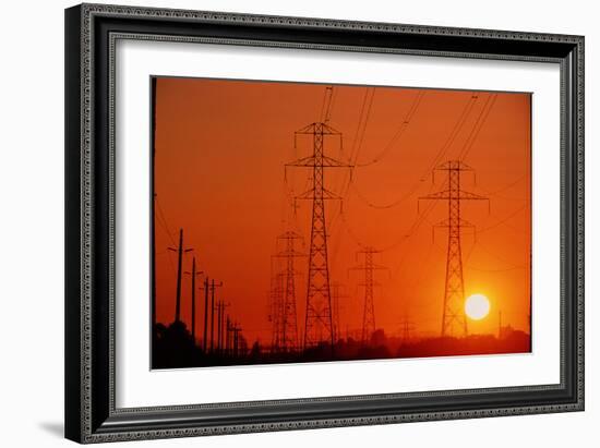 Electricity Transmission Lines At Sunset-David Nunuk-Framed Photographic Print