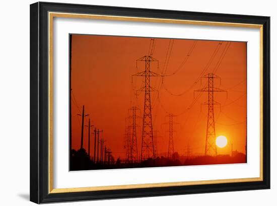 Electricity Transmission Lines At Sunset-David Nunuk-Framed Photographic Print