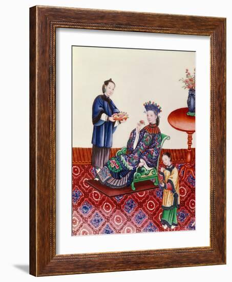 Elegant Chinese Lady Smelling a Flower-null-Framed Giclee Print