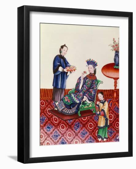 Elegant Chinese Lady Smelling a Flower-null-Framed Giclee Print