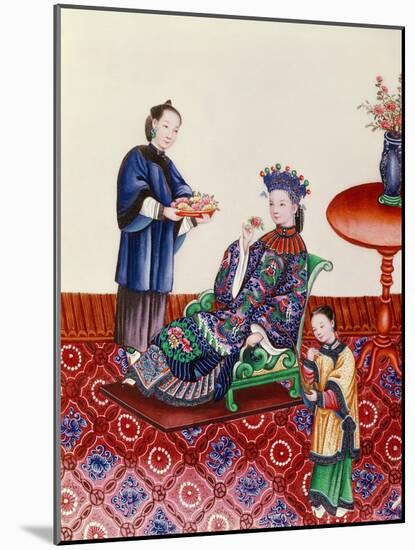 Elegant Chinese Lady Smelling a Flower-null-Mounted Giclee Print