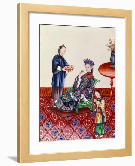 Elegant Chinese Lady Smelling a Flower-null-Framed Giclee Print